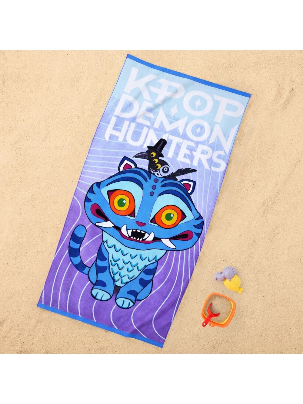 KPop Demon Hunters Beach Towel Derpy Tiger and Magpie 100% Cotton Adult Kids